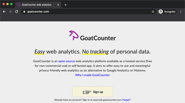 Easy web analytics. No tracking of personal data.